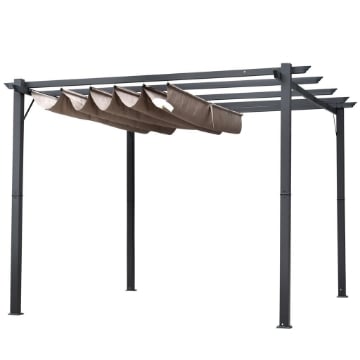 PERGOLA DA GIARDINO 3X3 M CON TETTUCCIO RETRATTILE ANTI UV E TELAIO IN ALLUMINIO, GRIGIO