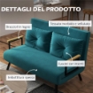 DIVANO LETTO MATRIMONIALE 3 IN 1 VELLUTATO CON SCHIENALE REGOLABILE IN 5 LIVELLI E CUSCINI, BLU SCURO