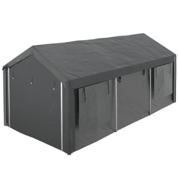 GAZEBO PER AUTO E FESTE CON ALTEZZA REGOLABILE, 4 PORTE E 4 FINESTRE, 6X3M GRIGIO SCURO