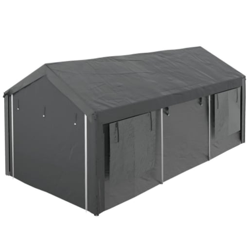 GAZEBO PER AUTO E FESTE CON ALTEZZA REGOLABILE, 4 PORTE E 4 FINESTRE, 6X3M GRIGIO SCURO