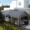GAZEBO PER AUTO E FESTE CON ALTEZZA REGOLABILE, 4 PORTE E 4 FINESTRE, 6X3M GRIGIO SCURO
