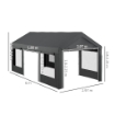 GAZEBO PER AUTO E FESTE CON ALTEZZA REGOLABILE, 4 PORTE E 4 FINESTRE, 6X3M GRIGIO SCURO
