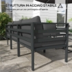 SET DA GIARDINO 7 PEZZI IN ACCIAIO E POLIESTERE CON 5 SEDIE CON CUSCINI E 2 TAVOLINI DA CAFFÈ, GRIGIO