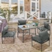 SET DA GIARDINO 5 PEZZI IN ACCIAIO CON 4 SEDIE 58X58X66 CM E TAVOLO 80X80X71 CM CON FORO CENTRALE, GRIGIO