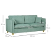 DIVANO 3 POSTI IN TESSUTO STILE VINTAGE CON CUSCINI E PIEDINI IN LEGNO, 184X77X81CM, VERDE