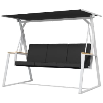 PANCHINA DONDOLO DA GIARDINO 3 POSTI CON TETTUCCIO INCLINABILE, IN ACCIAIO, 205X130X175 CM, GRIGIO SCURO