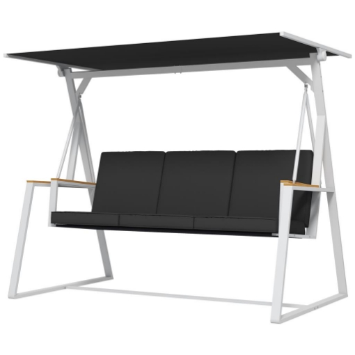 PANCHINA DONDOLO DA GIARDINO 3 POSTI CON TETTUCCIO INCLINABILE, IN ACCIAIO, 205X130X175 CM, GRIGIO SCURO