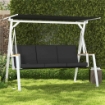PANCHINA DONDOLO DA GIARDINO 3 POSTI CON TETTUCCIO INCLINABILE, IN ACCIAIO, 205X130X175 CM, GRIGIO SCURO