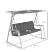 PANCHINA DONDOLO DA GIARDINO 3 POSTI CON TETTUCCIO INCLINABILE, IN ACCIAIO, 205X130X175 CM, GRIGIO SCURO
