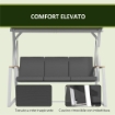 PANCHINA DONDOLO DA GIARDINO 3 POSTI CON TETTUCCIO INCLINABILE, IN ACCIAIO, 205X130X175 CM, GRIGIO SCURO