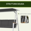 PANCHINA DONDOLO DA GIARDINO 3 POSTI CON TETTUCCIO INCLINABILE, IN ACCIAIO, 205X130X175 CM, GRIGIO SCURO