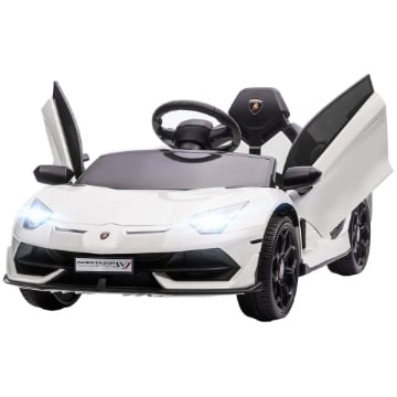 MACCHINA ELETTRICA PER BAMBINI A 12V LICENZA LAMBORGHINI CON CLACSON E TELECOMANDO, 107.5X63X42 CM, BIANCA