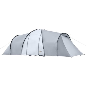 TENDA DA CAMPEGGIO 4-6 PERSONE CON 2 CAMERE IMPERMEABILE CON BALDACCHINO, 590X245X193CM, GRIGIO