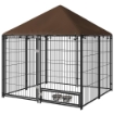 RECINTO PER CANI IN METALLO E TESSUTO OXFORD CON PORTICINA PER CIOTOLE, 141X141X151 CM, NERO E MARRONE