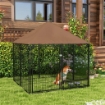 RECINTO PER CANI IN METALLO E TESSUTO OXFORD CON PORTICINA PER CIOTOLE, 141X141X151 CM, NERO E MARRONE
