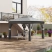 GAZEBO DA GIARDINO AD ALTEZZA REGOLABILE CON LUCI LED, IN ACCIAIO E TESSUTO OXFORD, 336X336X250-270 CM, GRIGIO