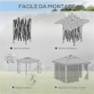 GAZEBO DA GIARDINO AD ALTEZZA REGOLABILE CON LUCI LED, IN ACCIAIO E TESSUTO OXFORD, 336X336X250-270 CM, GRIGIO