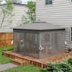 GAZEBO DA GIARDINO AD ALTEZZA REGOLABILE CON LUCI LED, IN ACCIAIO E TESSUTO OXFORD, 336X336X250-270 CM, GRIGIO