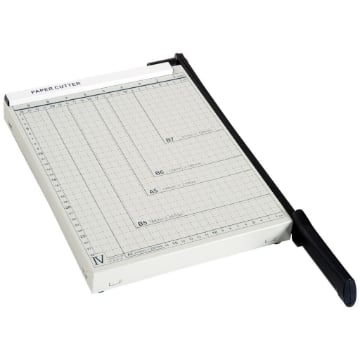 TAGLIACARTE PER 12 FOGLI MAX CON GRIGLIA E STAMPA METRICA, IN METALLO E ABS, 48X26.5X5 CM, BIANCO E NERO