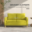 DIVANO 2 POSTI IN TESSUTO EFFETTO LINO CON TASCHE LATERALI E CUSCINI, 143X76X83 CM, GIALLO