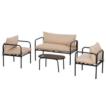 SET DA GIARDINO 4 PEZZI CON 2 POLTRONE 58X58X66 CM, DIVANO 116X58X66 CM E TAVOLINO 80X42X38 CM, KHAKI