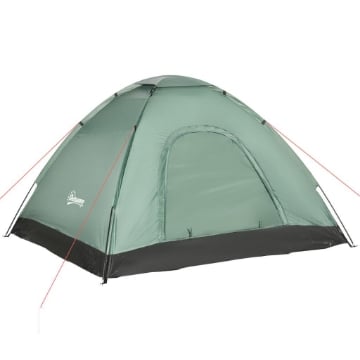 TENDA DA CAMPEGGIO 2 POSTI CON PORTA A CERNIERA, ZANZARIERA E SACCA DI TRASPORTO, 206X185X120CM, VERDE