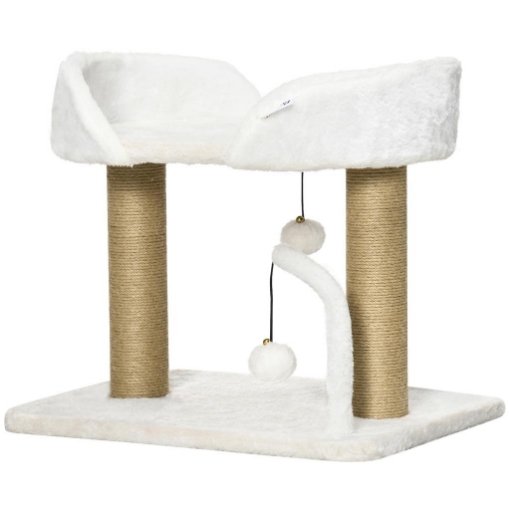 TORRE PER GATTI MAX 5KG IN TRUCIOLATO CON TIRAGRAFFI E PALLINE GIOCATTOLO, 48X38X42 CM, GIALLO E BIANCO