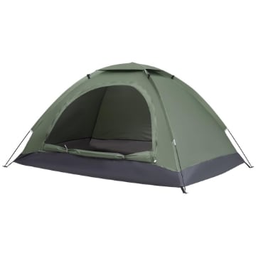 TENDA DA CAMPEGGIO 2 POSTI CON PORTA A CERNIERA, ZANZARIERA E FINESTRE A RETE, 206X152X110CM, VERDE