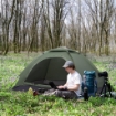 TENDA DA CAMPEGGIO 2 POSTI CON PORTA A CERNIERA, ZANZARIERA E FINESTRE A RETE, 206X152X110CM, VERDE