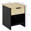 COMODINO STILE BOHO CHIC IN LEGNO E RATTAN CON CASSETTO E RIPIANO, 40X40X50CM, NERO E NATURALE