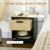 COMODINO STILE BOHO CHIC IN LEGNO E RATTAN CON CASSETTO E RIPIANO, 40X40X50CM, NERO E NATURALE