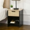 COMODINO STILE BOHO CHIC IN LEGNO E RATTAN CON CASSETTO E RIPIANO, 40X40X50CM, NERO E NATURALE