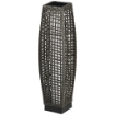 LAMPADA SOLARE DA GIARDINO CON PANNELLO DI RICARICA, IN ACCIAIO E RATTAN, 21X21X78 CM, NERO E GRIGIO