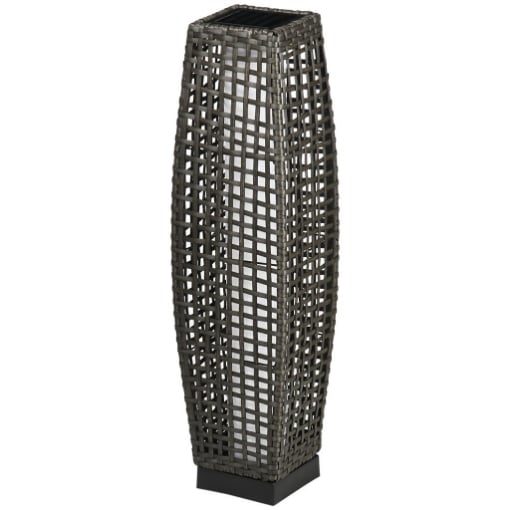 LAMPADA SOLARE DA GIARDINO CON PANNELLO DI RICARICA, IN ACCIAIO E RATTAN, 21X21X78 CM, NERO E GRIGIO
