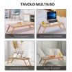 TAVOLINO DA LETTO PER PC PIEGHEVOLE E INCLINABILE CON CASSETTO, 72X35X22-30, COLORE LEGNO