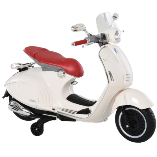 MOTO ELETTRICA PER BAMBINI CON LICENZA UFFICIALE VESPA, 2 ROTELLE, LUCI E SUONI, 108X49X75 CM, BIANCA