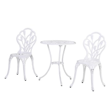 SET DA GIARDINO 3 PEZZI IN ALLUMINIO CON 2 SEDIE 42.5X47.5X89 CM E TAVOLINO ROTONDO Ø60X67 CM, BIANCO