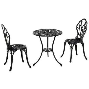 SET DA GIARDINO 3 PEZZI IN ALLUMINIO CON 2 SEDIE 42.5X47.5X89 CM E TAVOLINO ROTONDO Ø60X67 CM, NERO