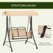 DONDOLO DA GIARDINO 2 POSTI CON TETTO PARASOLE REGOLABILE E TASCHE LATERALI, BEIGE