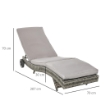 SDRAIO DA GIARDINO IN RATTAN PE CON SCHIENALE REGOLABILE E CUSCINO, 207X70X70CM, GRIGIO