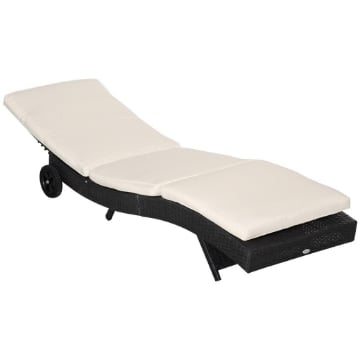 SDRAIO DA GIARDINO IN RATTAN PE CON SCHIENALE REGOLABILE E CUSCINO, 207X70X70CM, NERO