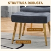 POLTRONA MODERNA CON POUF POGGIAPIEDI, SET VELLUTATO E IMBOTTITO CON GAMBE DORATE, GRIGIO