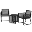 SET DA GIARDINO IN RATTAN CON 2 POLTRONCINE CON CUSCINI E TAVOLINO DA CAFFÈ IN VETRO, NERO