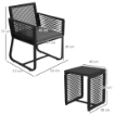 SET DA GIARDINO IN RATTAN CON 2 POLTRONCINE CON CUSCINI E TAVOLINO DA CAFFÈ IN VETRO, NERO