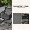 SET DA GIARDINO IN RATTAN CON 2 POLTRONCINE CON CUSCINI E TAVOLINO DA CAFFÈ IN VETRO, NERO