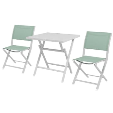 SET DA GIARDINO 3PZ PIEGHEVOLI IN ALLUMINIO CON 2 SEDIE 47X54X83 CM E TAVOLO 70X70X72 CM, VERDE