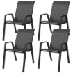 SET 4 SEDIE DA GIARDINO IMPILABILI CON BRACCIOLI IN RATTAN PE E ACCIAIO, GRIGIO