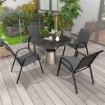 SET 4 SEDIE DA GIARDINO IMPILABILI CON BRACCIOLI IN RATTAN PE E ACCIAIO, GRIGIO