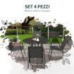 SET 4 SEDIE DA GIARDINO IMPILABILI CON BRACCIOLI IN RATTAN PE E ACCIAIO, GRIGIO