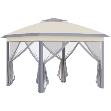 GAZEBO PIEGHEVOLE CON ZANZARIERA E DOPPIO TETTUCCIO, 330X330X288CM, BEIGE